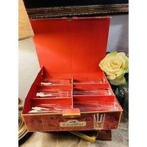 Vintage Borgonovo Excalibur Set of 6 Crystal Glasses Hi Ball Made In Italy New